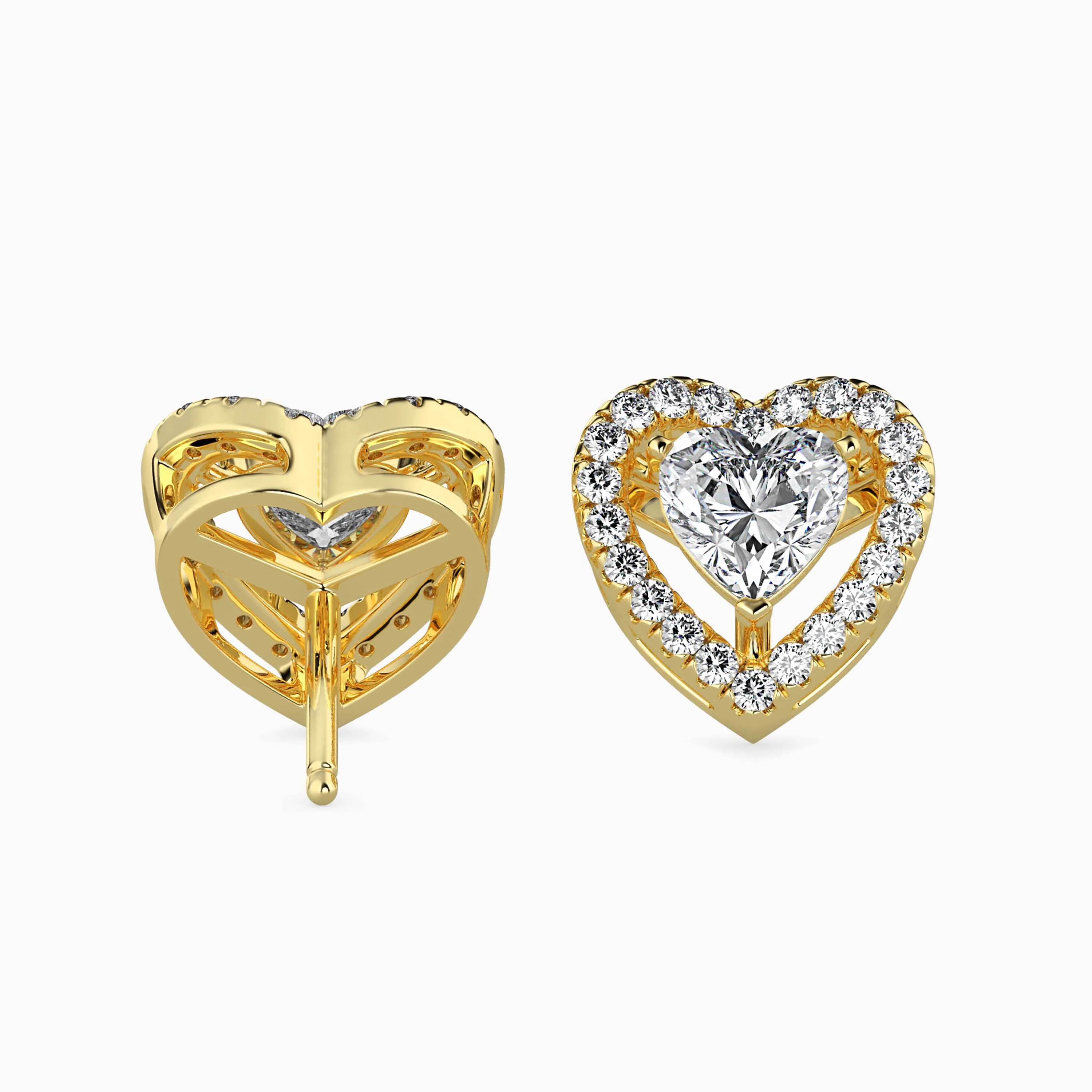 2 CT Halo Heart Solitaire Gold Stud Earring - Image 4