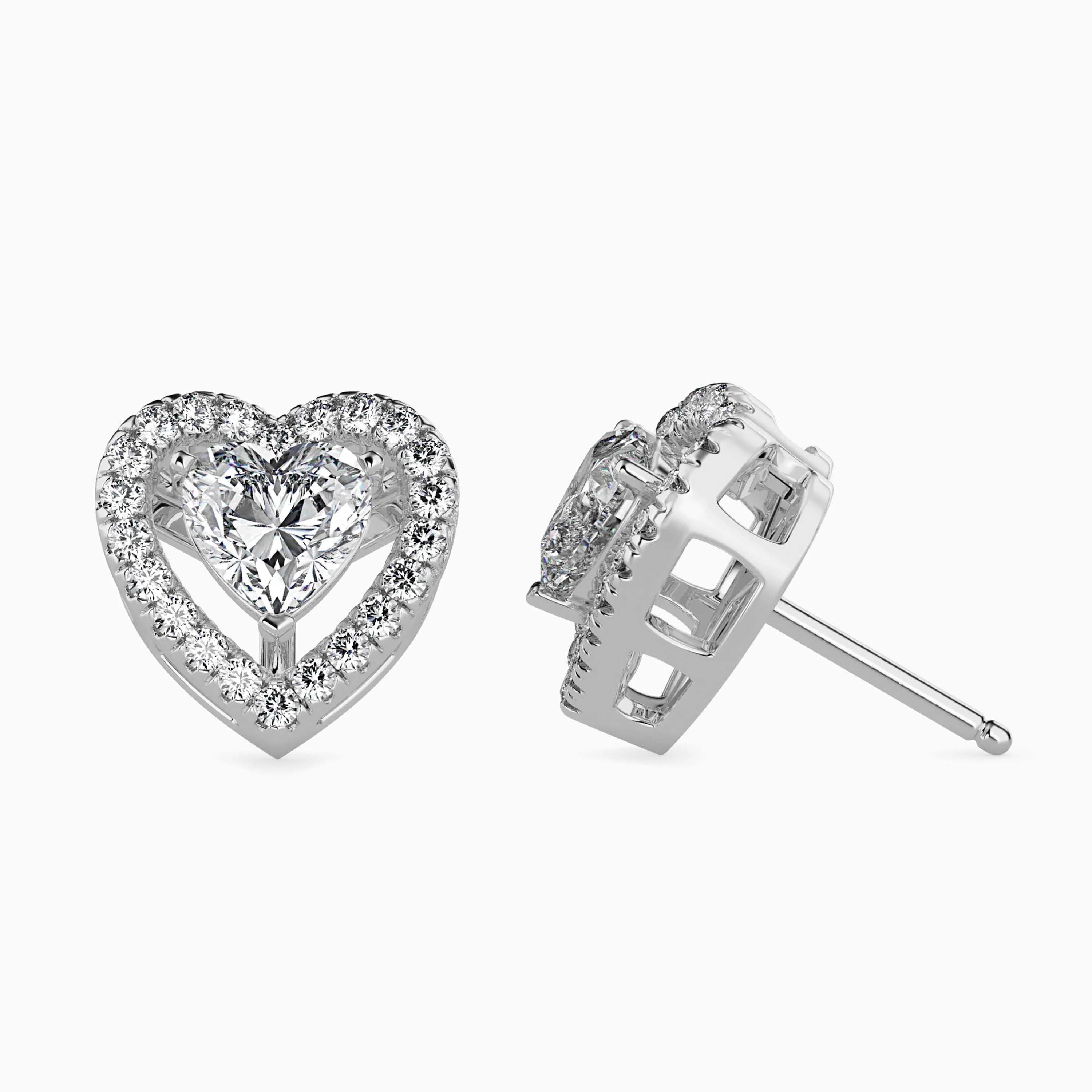 2 CT Halo Heart Solitaire Gold Stud Earring - Image 9