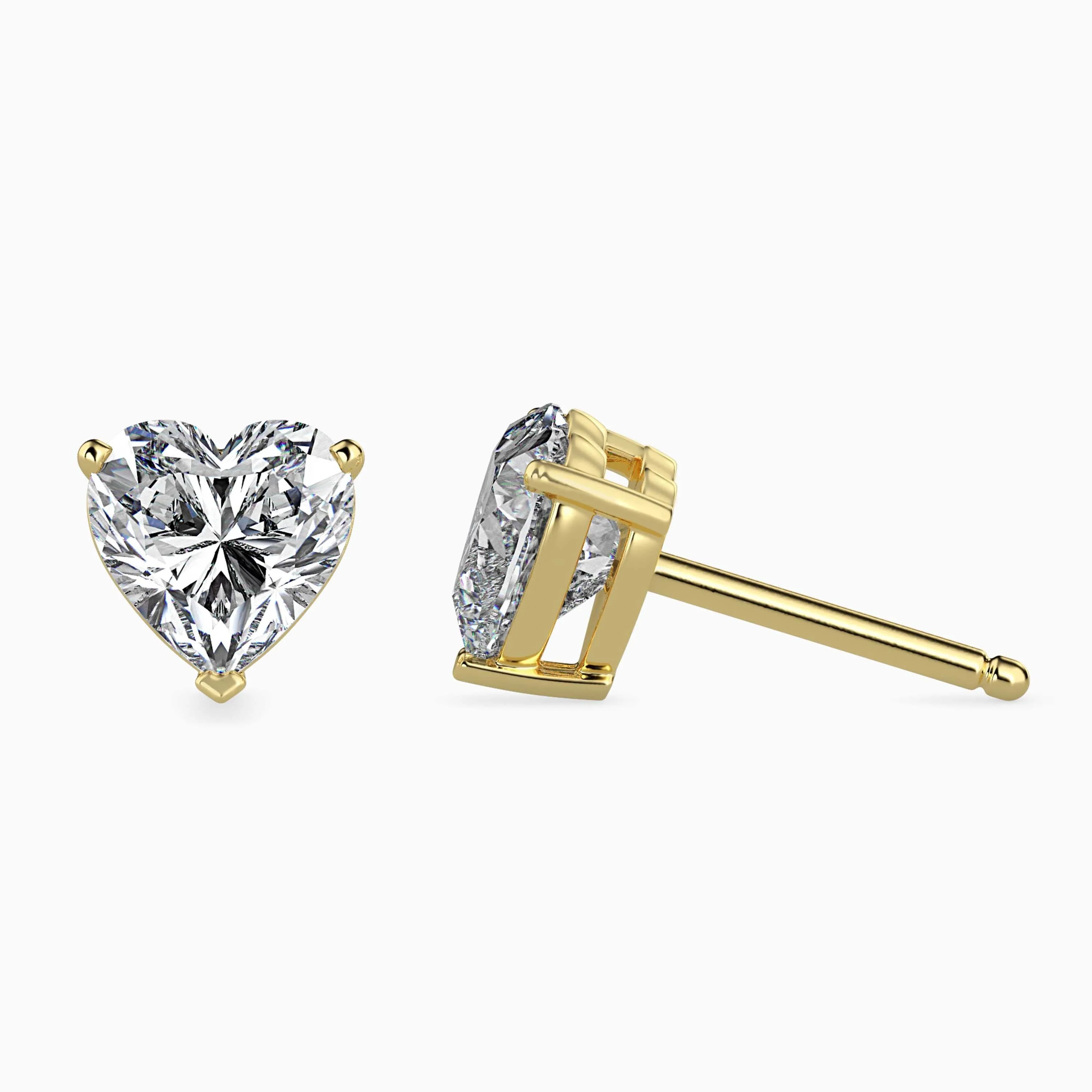 1 CT Heart Solitaire Gold Stud Earring