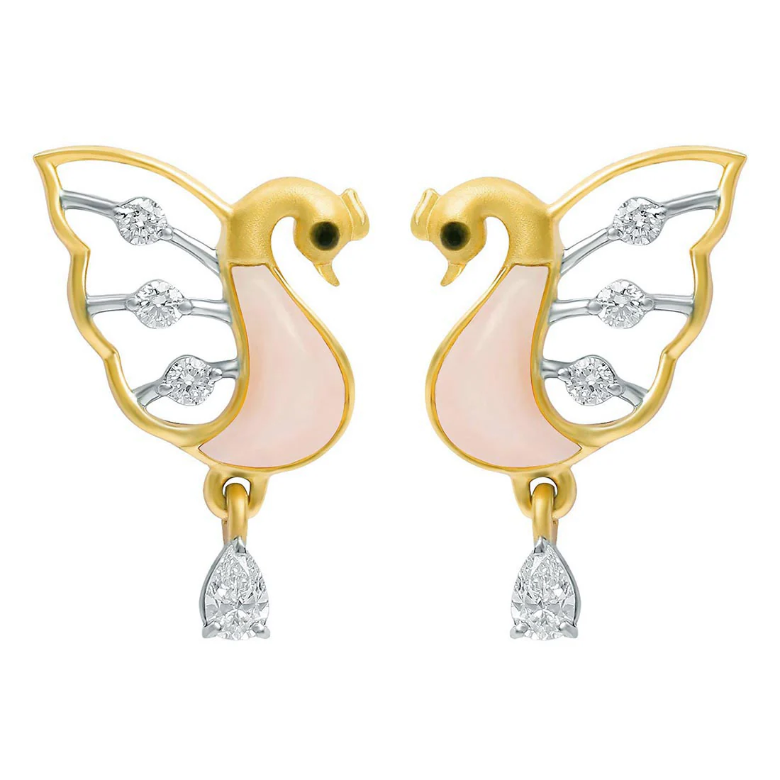 Radiant Gold Peacock Earrings with Lab-Grown Diamonds