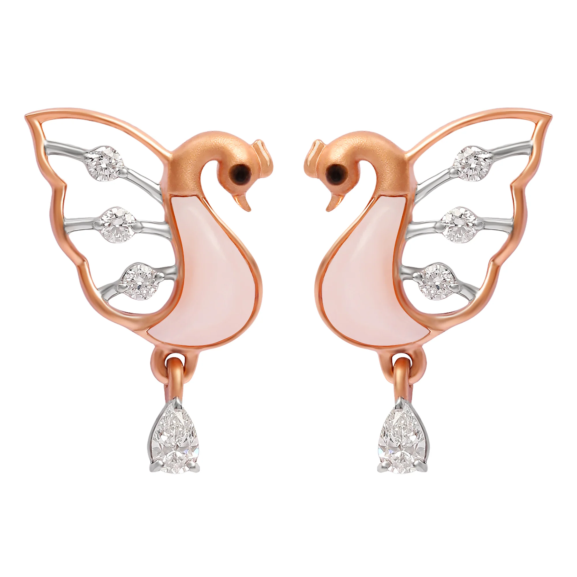 Radiant Gold Peacock Earrings with Lab-Grown Diamonds - Image 4