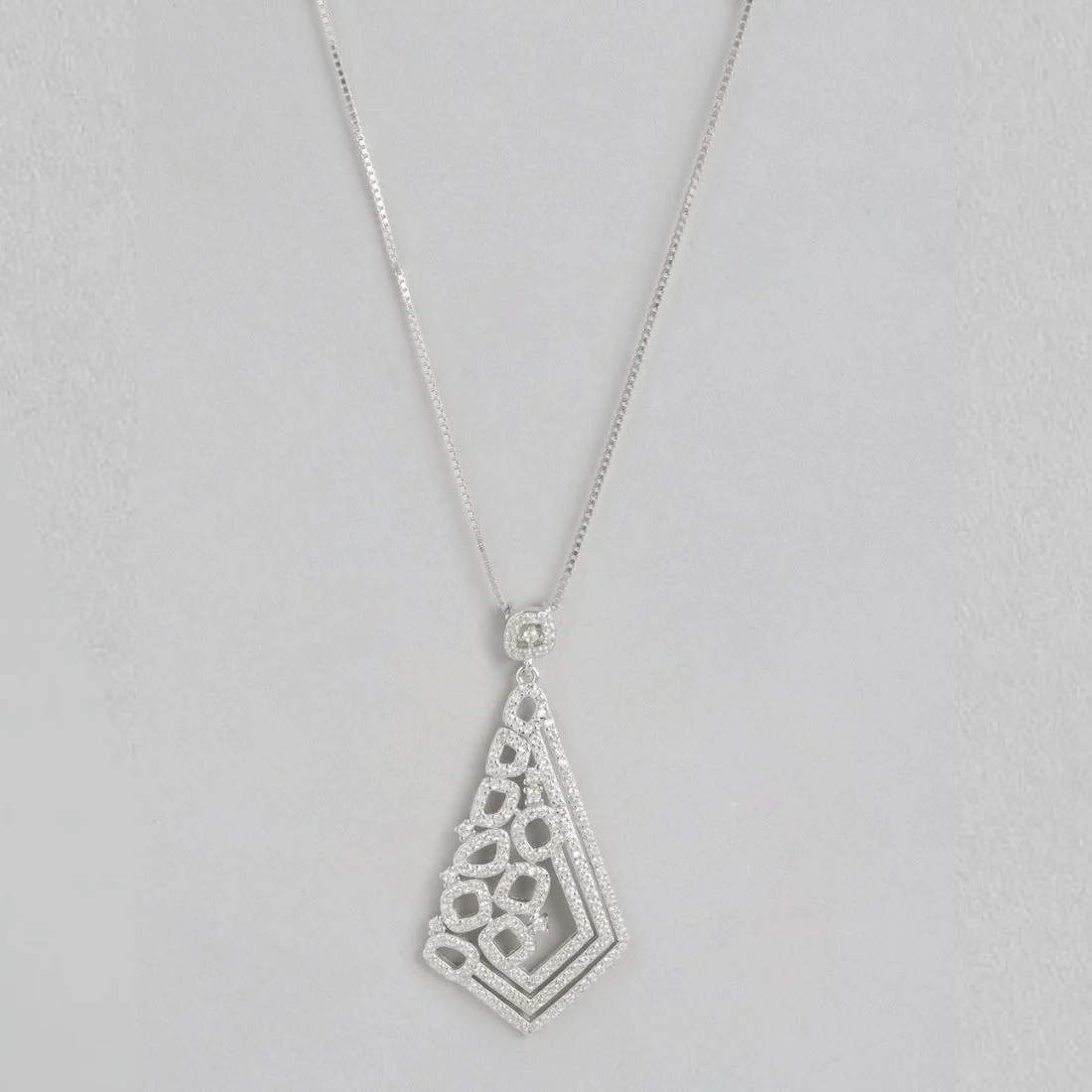 Abstract Brilliance Elegance Rhodium-Plated 925 Sterling Silver Pendant with Chain - Image 3