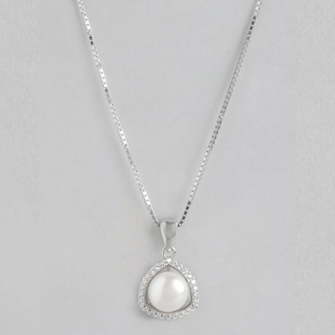 Abstract Elegance Pearl-CZ Rhodium-Plated 925 Sterling Silver Necklace - Image 5