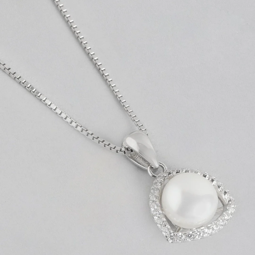 Abstract Elegance Pearl-CZ Rhodium-Plated 925 Sterling Silver Necklace - Image 6