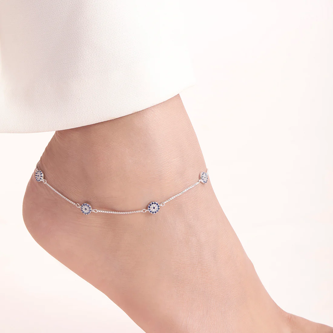 Abstract Floral Rhodium Plated 925 Sterling Silver Anklet - Image 2