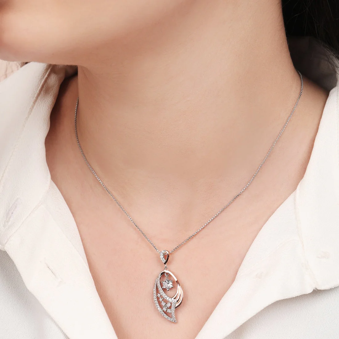 Abstract Radiance Fusion Rhodium Rose Gold-Plated 925 Sterling Silver Necklace - Image 2