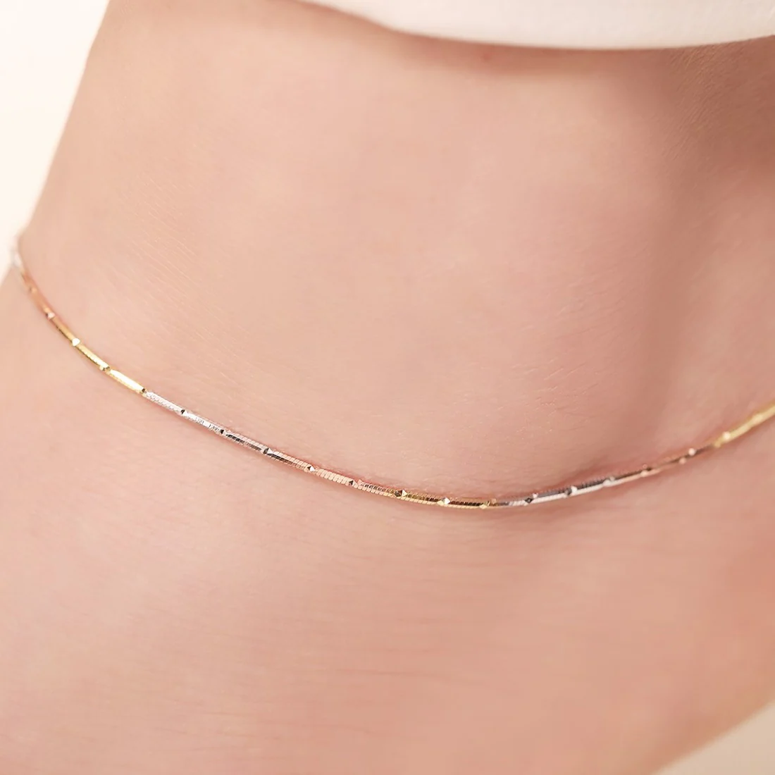Adorable Triple Tone 925 Sterling Silver Anklet - Image 3
