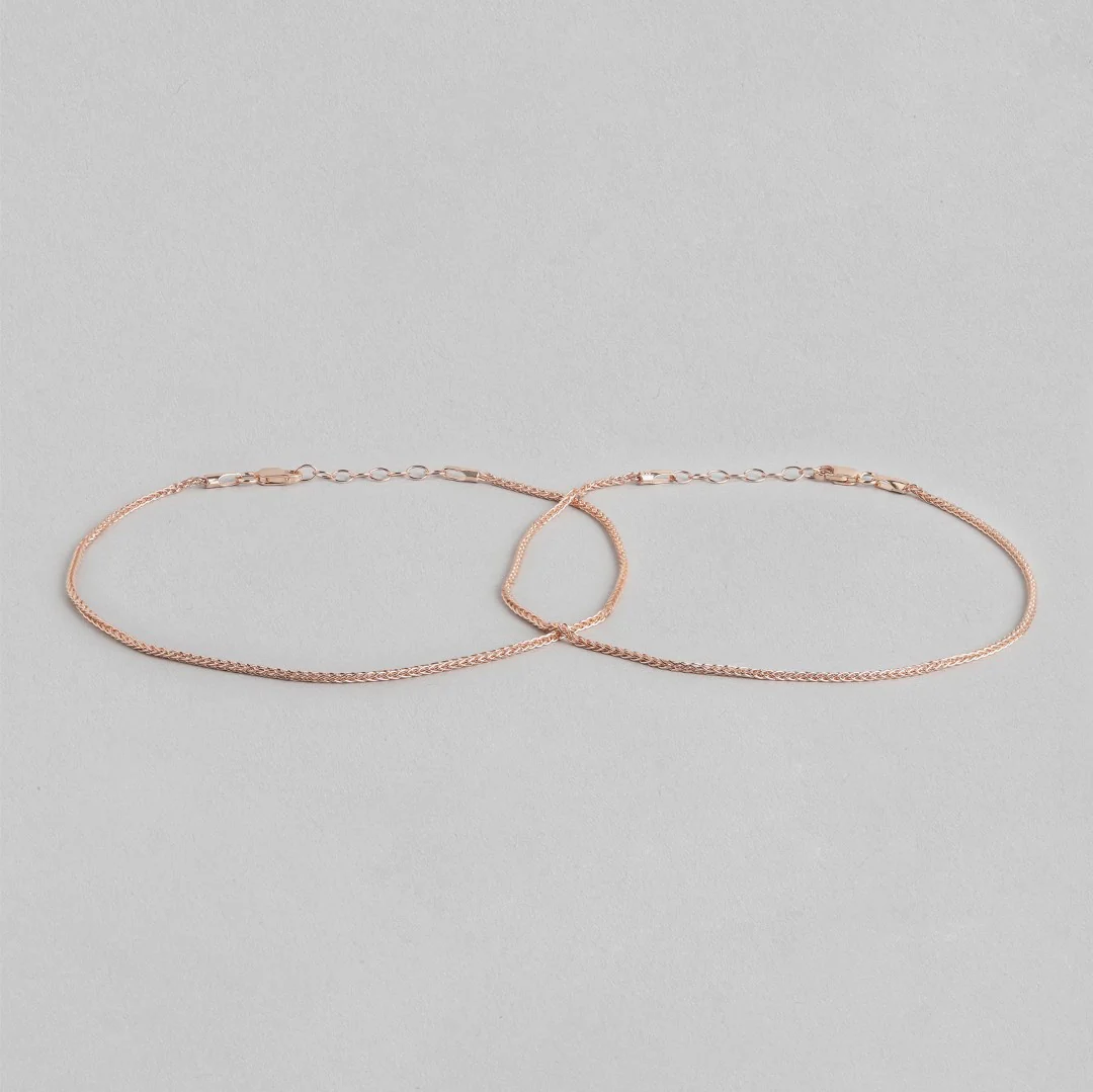 Adorable Weave Chain 925 Sterling Silver Anklet in Rose Gold - Image 4
