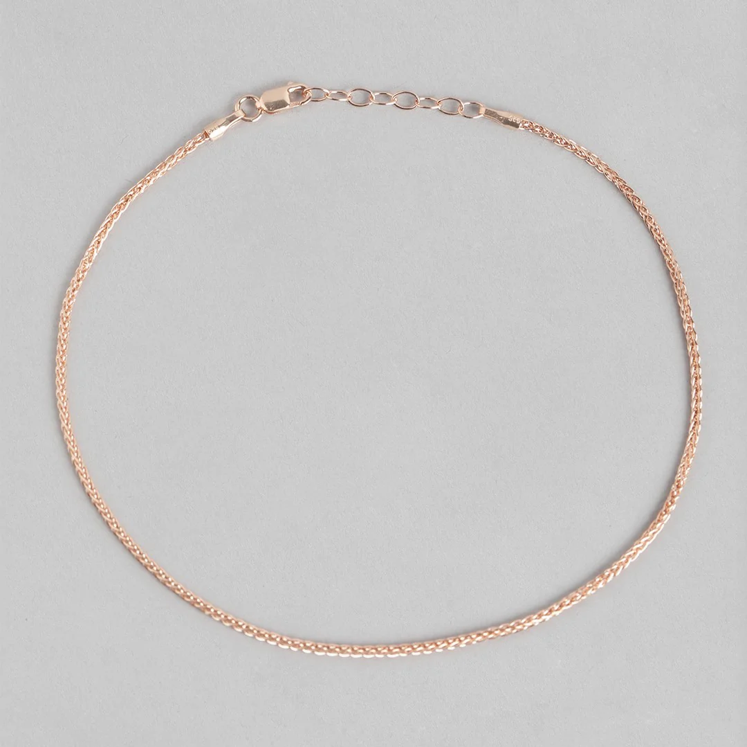 Adorable Weave Chain 925 Sterling Silver Anklet in Rose Gold - Image 5