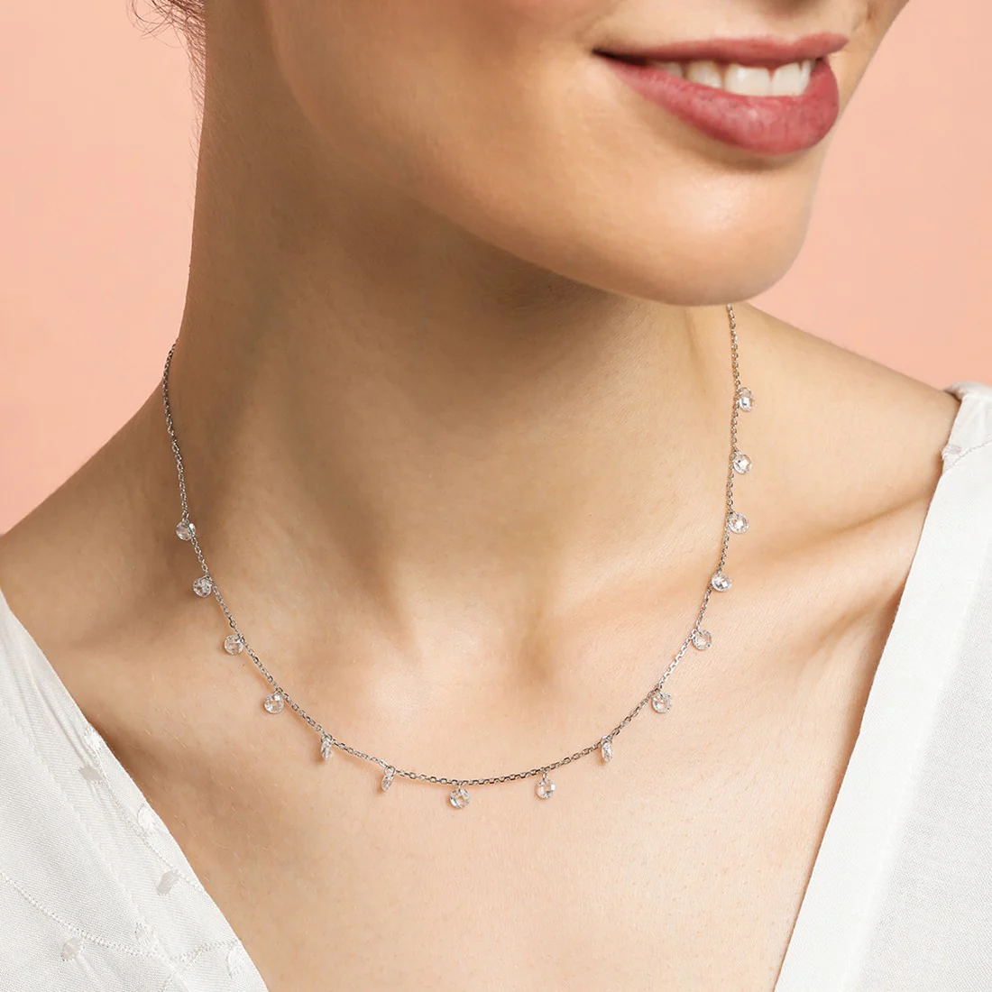 Alora Drop 925 Sterling Silver CZ Necklace