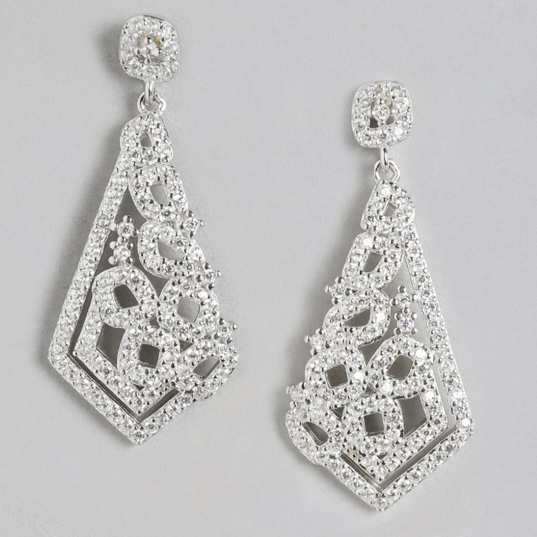 Abstract CZ Elegance Rhodium-Plated 925 Sterling Silver Earrings - Image 3