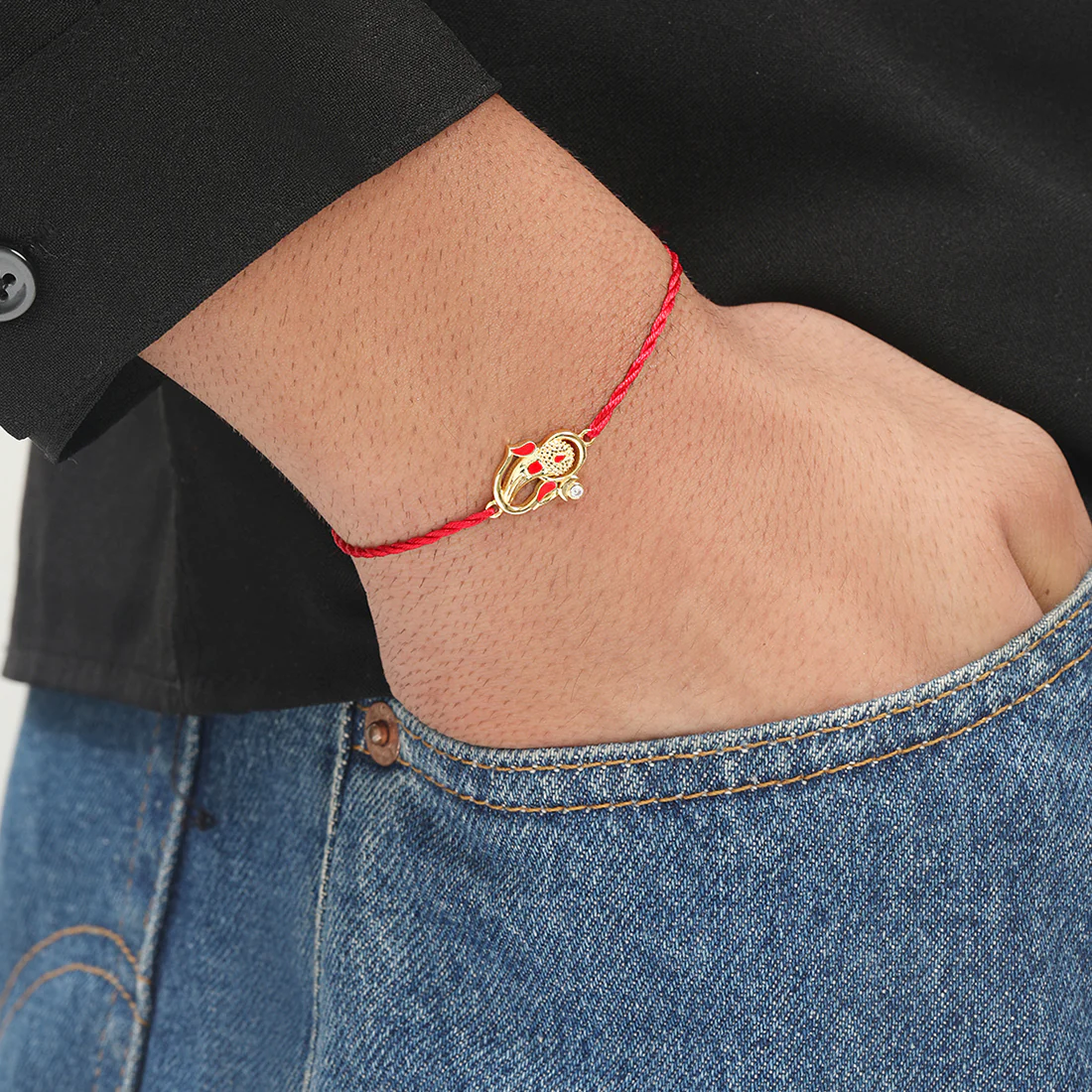 Auspicious Lord Ganesh Ji CZ Gold-Plated Sterling Silver Thread Rakhi - Image 3