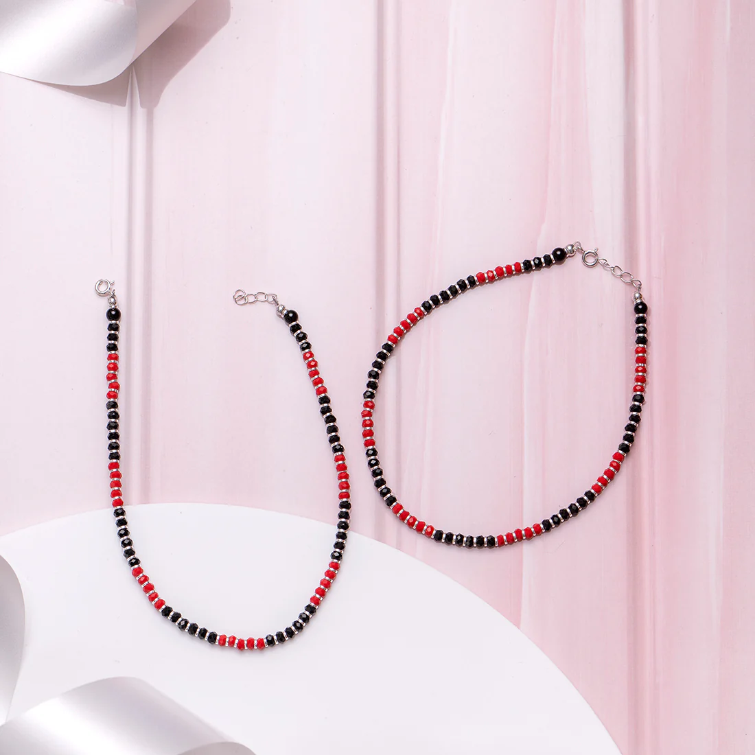 Black and Red Beaded 925 Sterling Silver Anklet - Image 2