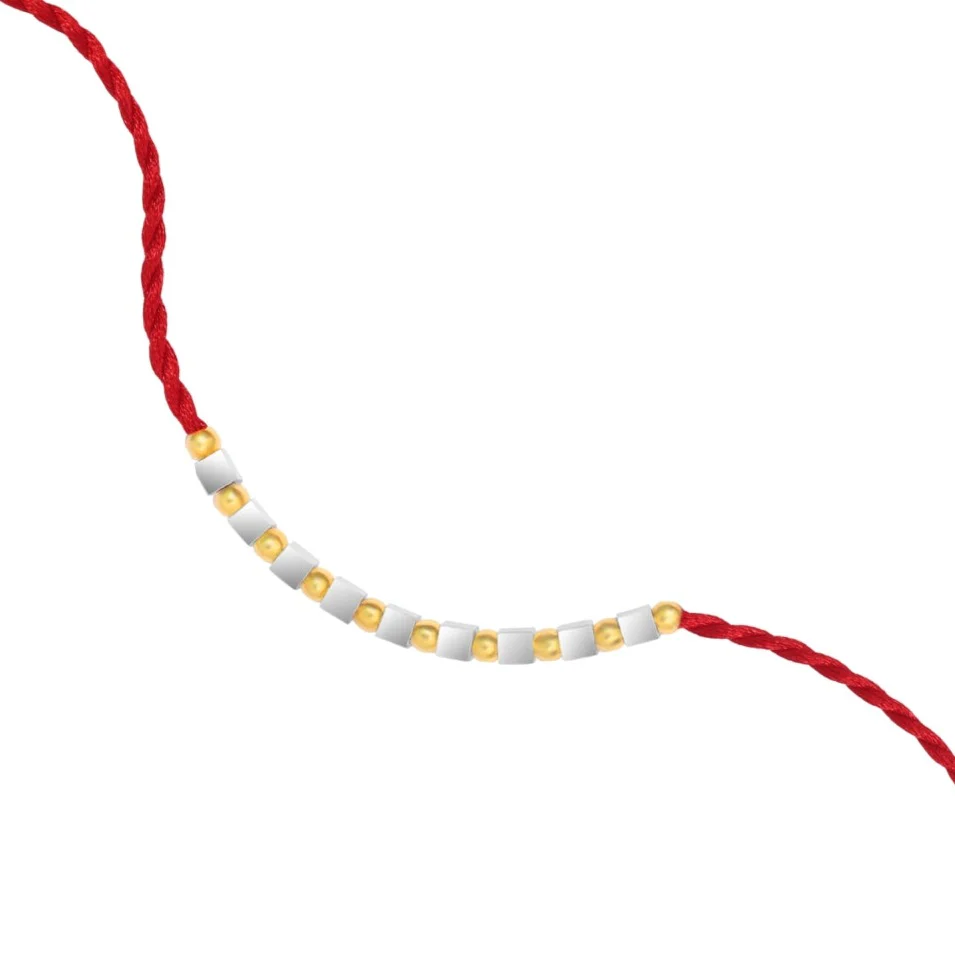 Ball Bar Radiant Gold-Plated Sterling Silver Thread Rakhi For Him - Image 3