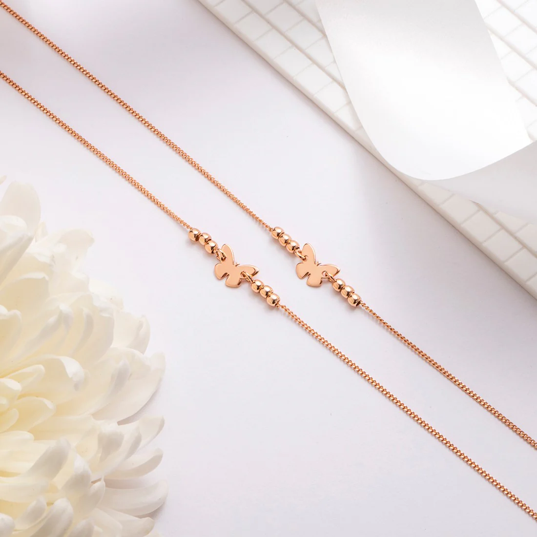 Beaded Butterfly Rose Gold Plated 925 Sterling Silver Anklet - Image 5