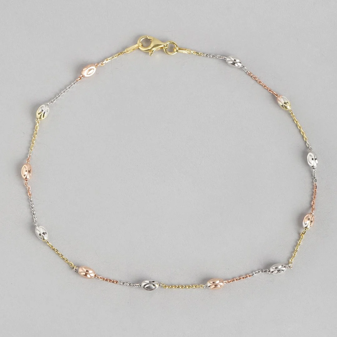 Beaded Chain Beauty Triple Tone 925 Sterling Silver Chain Anklet - Image 6