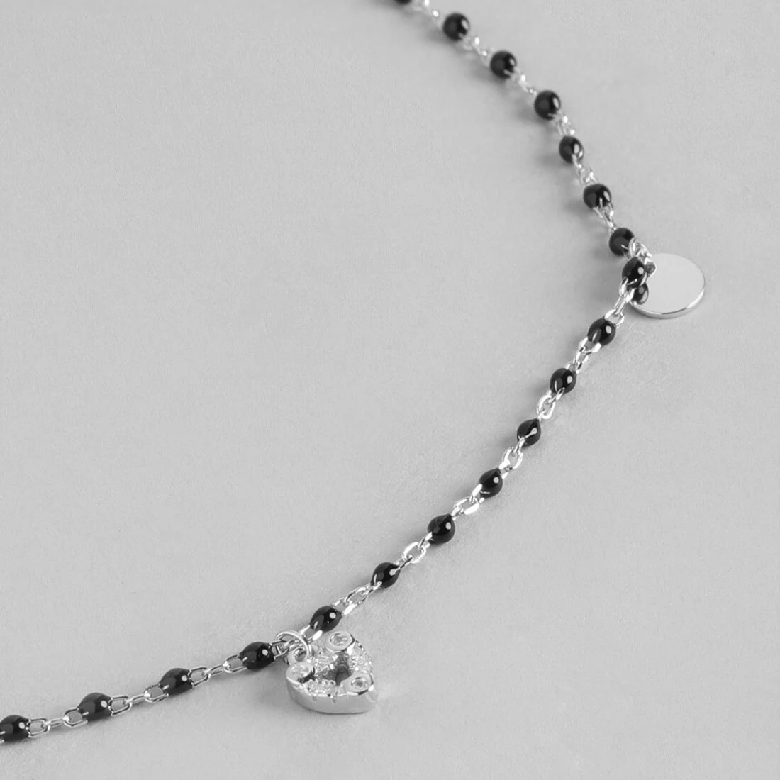 Black Beads with Heart Charms 925 Sterling Silver Anklet - Image 8