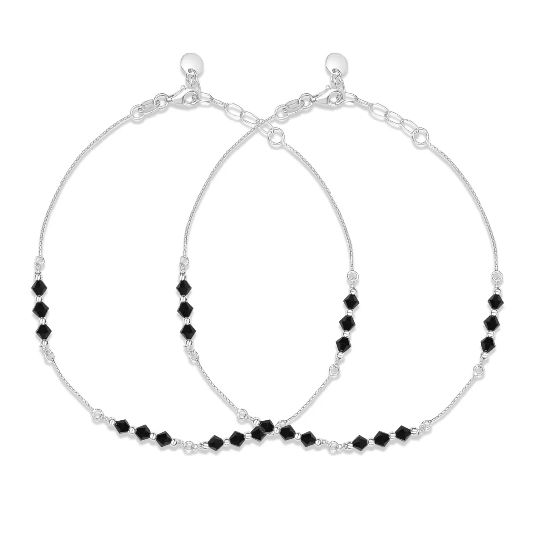Black Beauty Rhodium Plated 925 Sterling Silver Adjustable Chain Anklet - Image 3