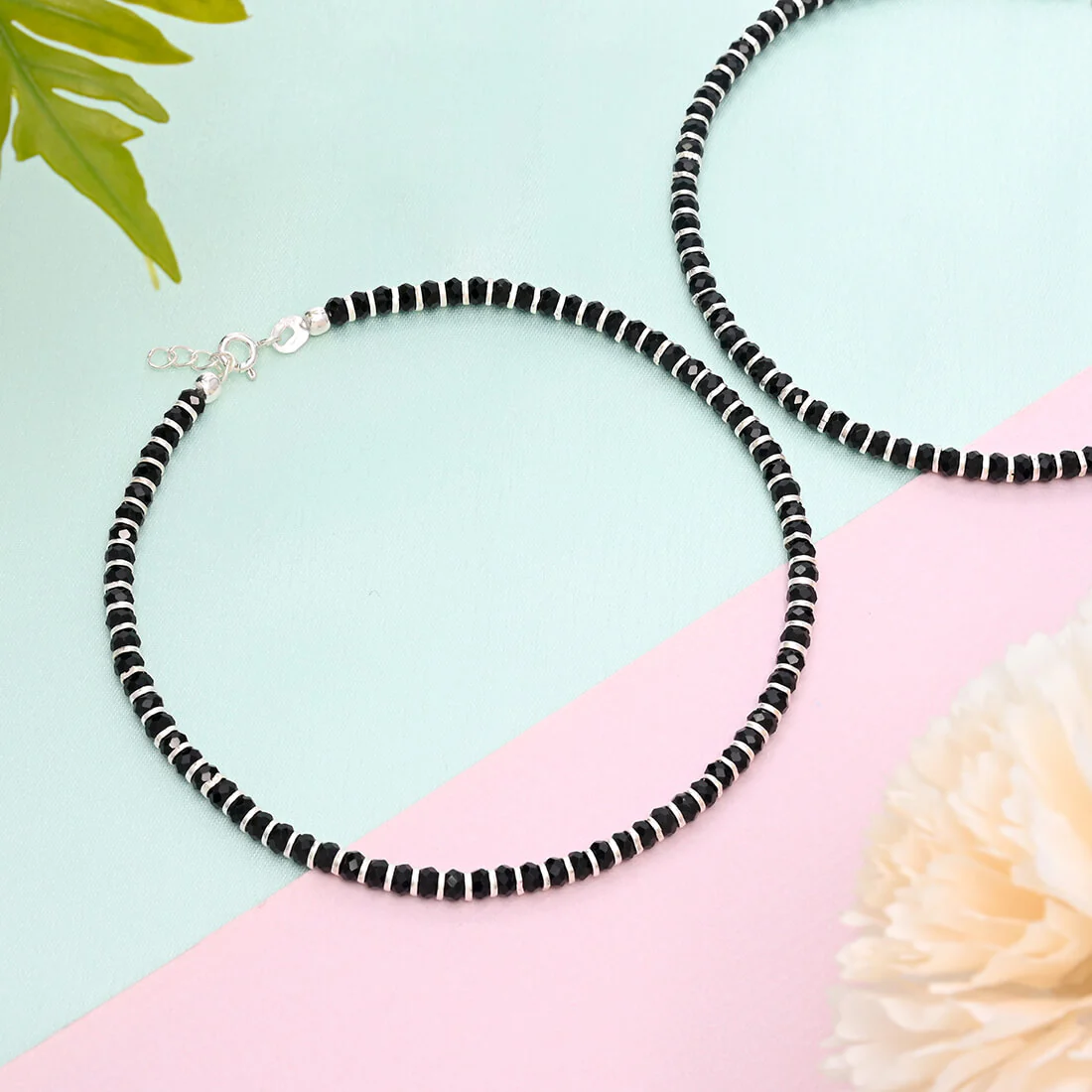 Black Nazariya 925 Sterling Silver Anklets in Silver Chain - Image 3