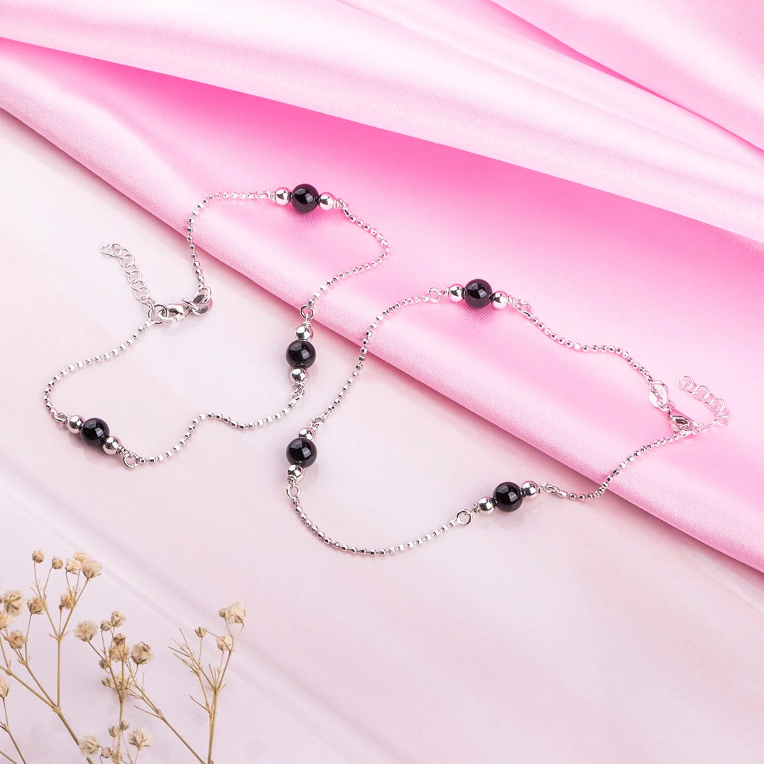 Black Pearl Rhodium Plated 925 Sterling Silver Chained Anklet - Image 4