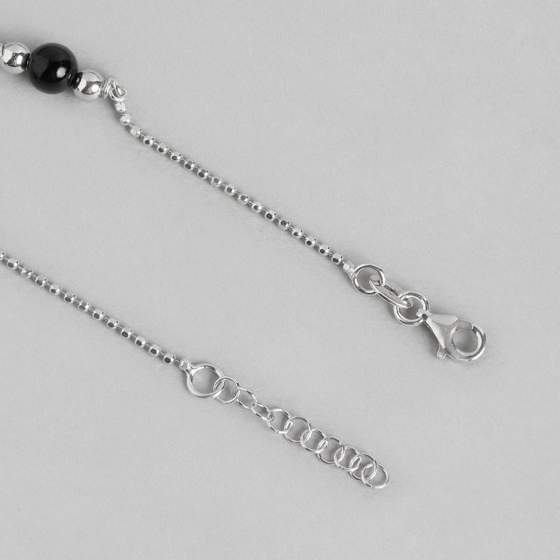 Black Pearl Rhodium Plated 925 Sterling Silver Chained Anklet - Image 8