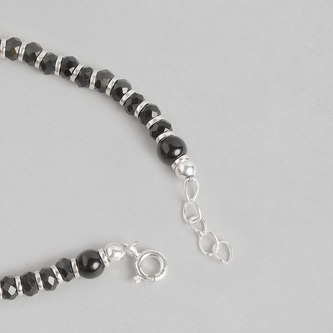 Black & Red Long Beads 925 Sterling Silver Bracelet - Image 8