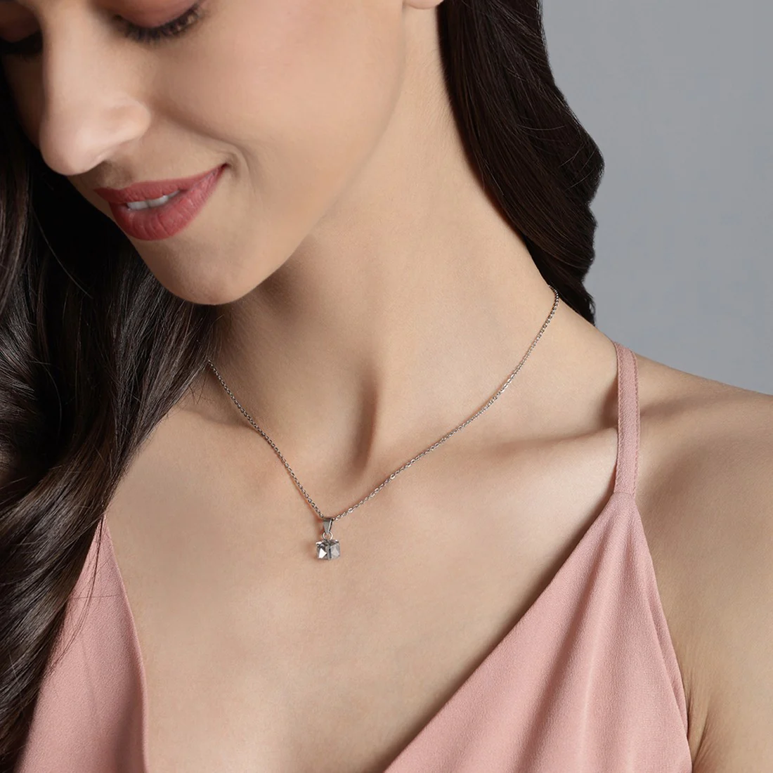 White Solitaire Cube 925 Sterling Silver CZ Necklace - Image 4