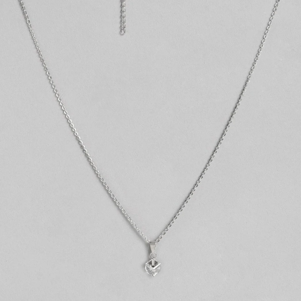 White Solitaire Cube 925 Sterling Silver CZ Necklace - Image 7