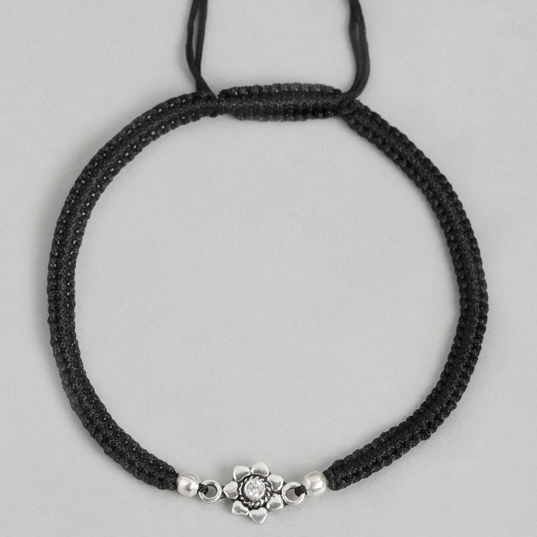Black Thread Flower 925 Sterling Silver Anklet - Image 8
