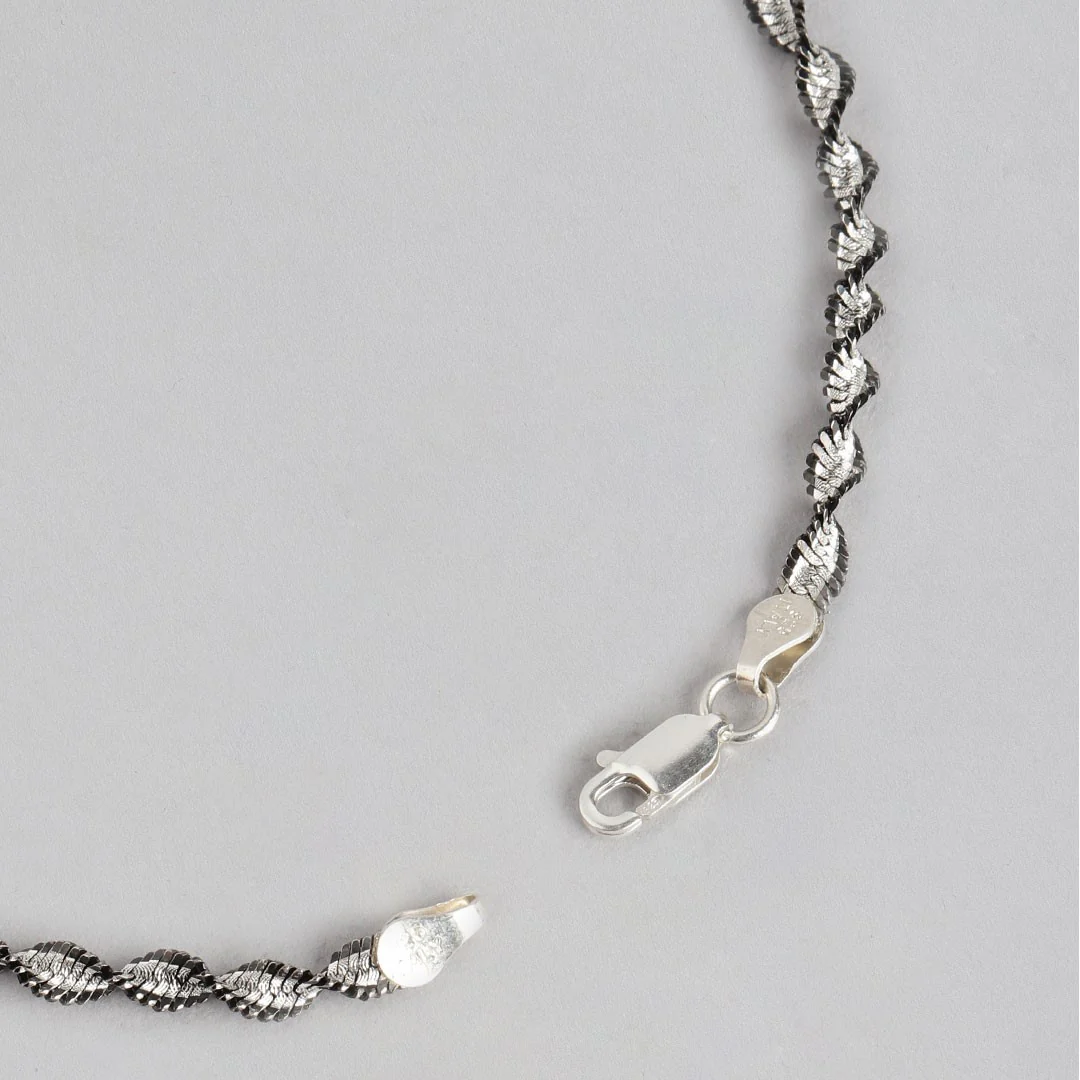 Black Twisted Weave 925 Sterling Silver Anklet - Image 7