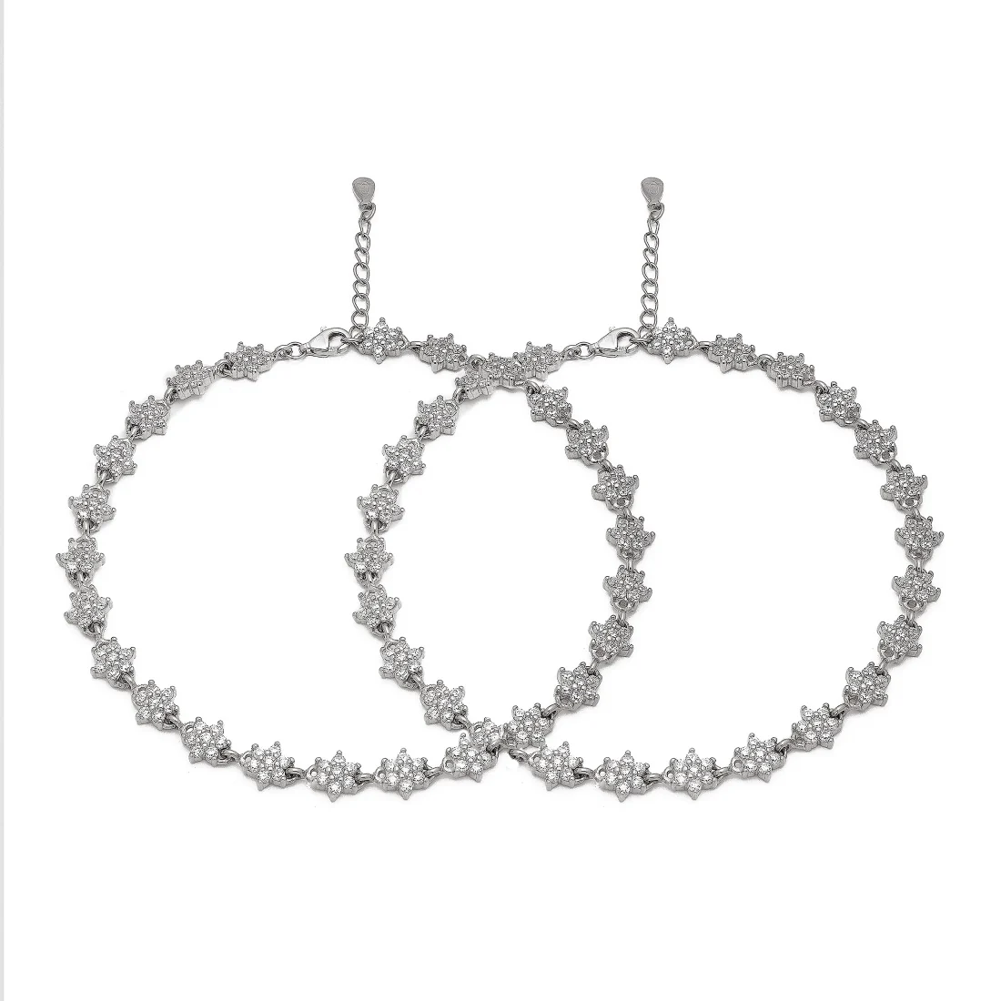 Blooming Beauty 925 Sterling Silver Rhodium-Plated Flower Anklet - Image 3