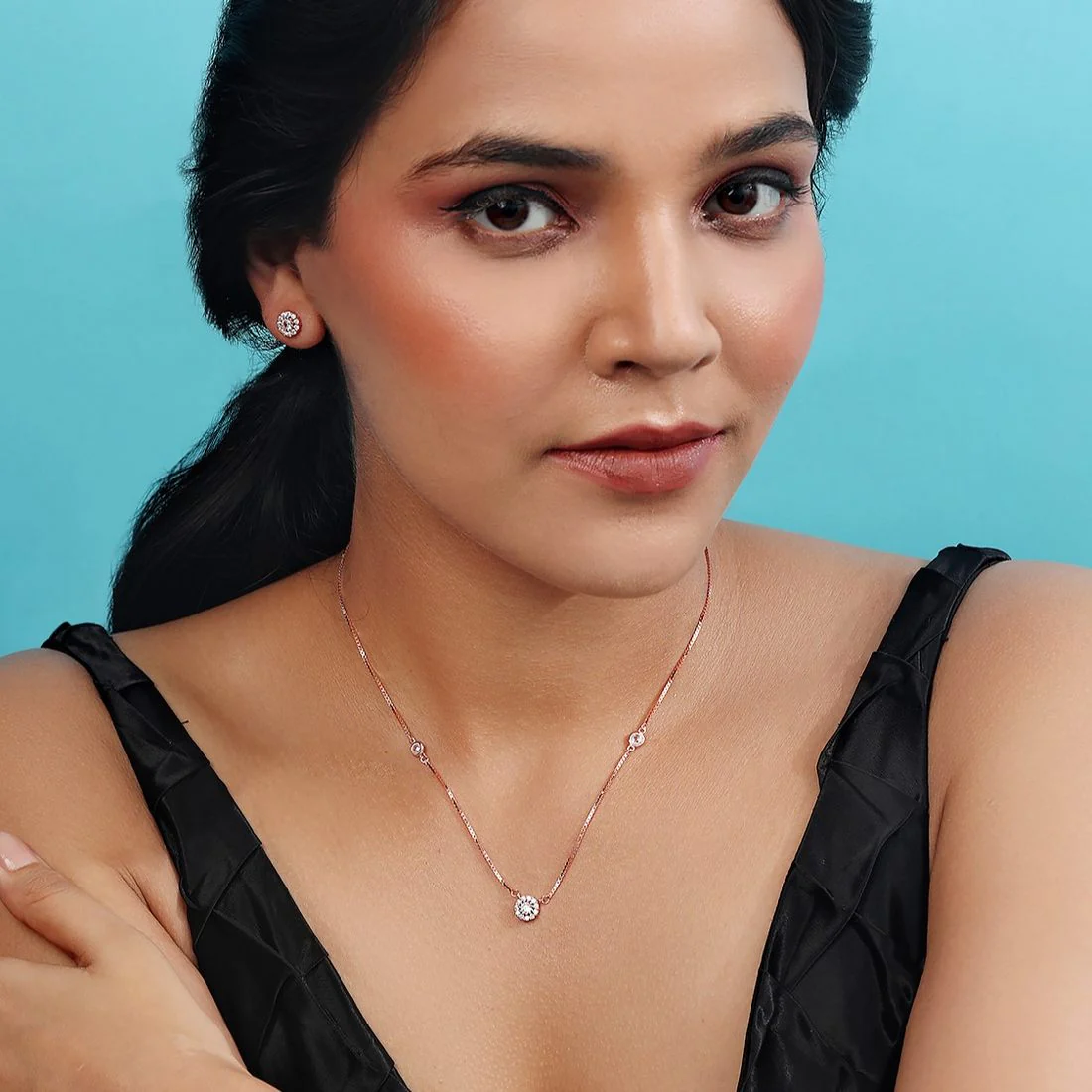 Blooming Beauty Rose Gold Plated 925 Sterling Silver Jewelry Set - Image 2
