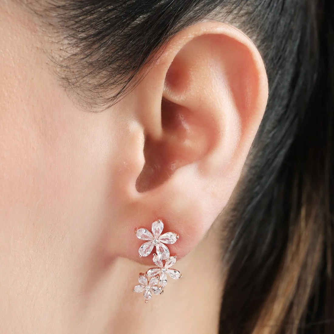 Blooming Blossoms 925 Sterling Silver Rose Gold Earrings - Image 2