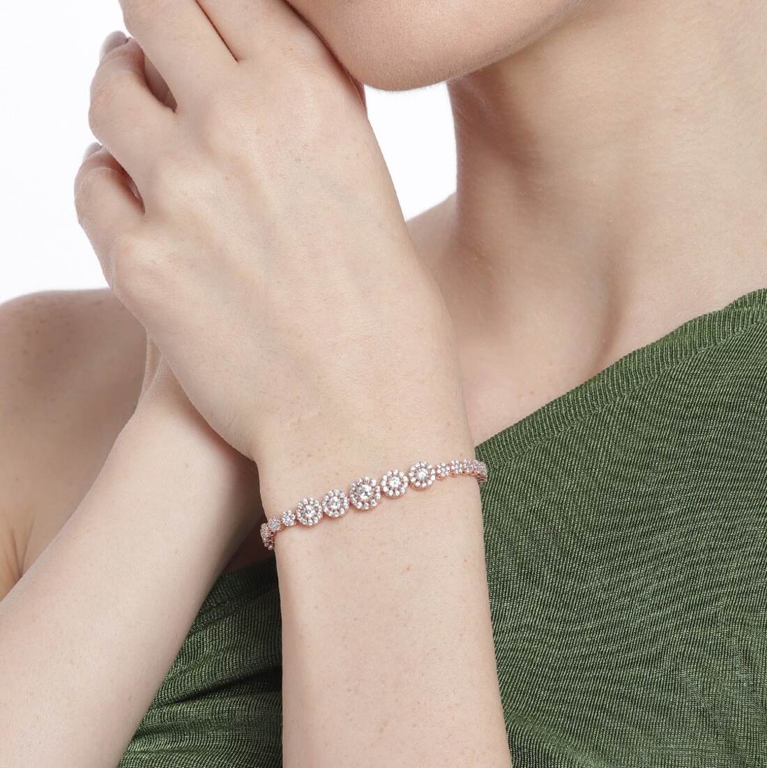 Blooming Grace Rose Gold Plated Bracelet with White Cubic Zirconia - Image 2