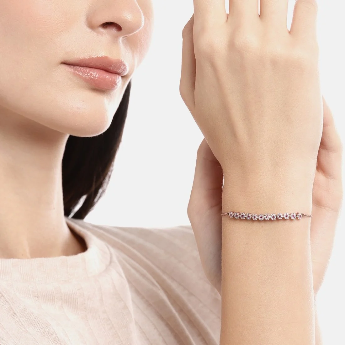Blooming Petals Rose Gold 925 Sterling Silver Adjustable Floral Bracelet - Image 3