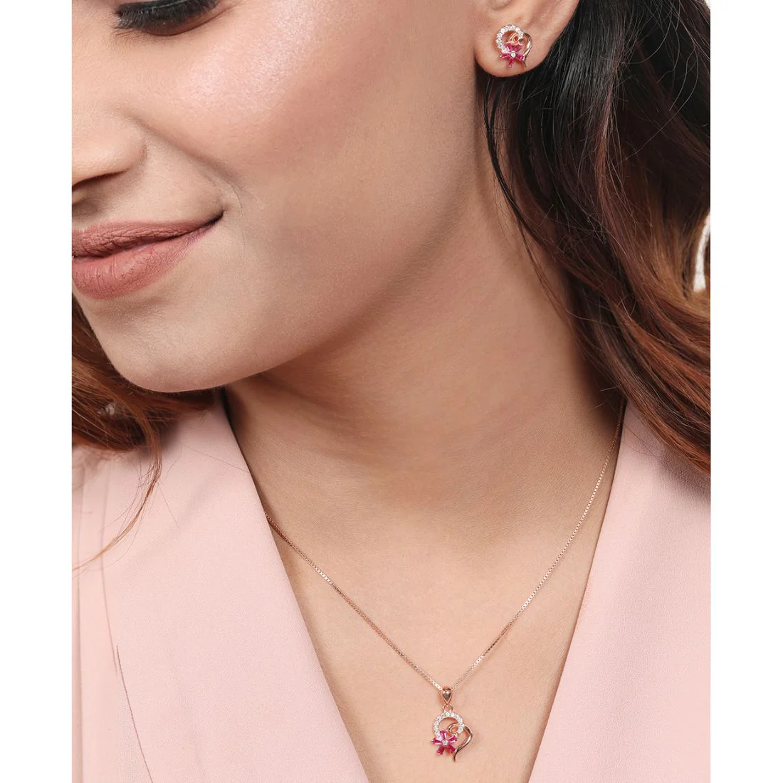 Blooming Rose Garden Rose Gold-Plated 925 Sterling Silver Jewelry Set - Image 2