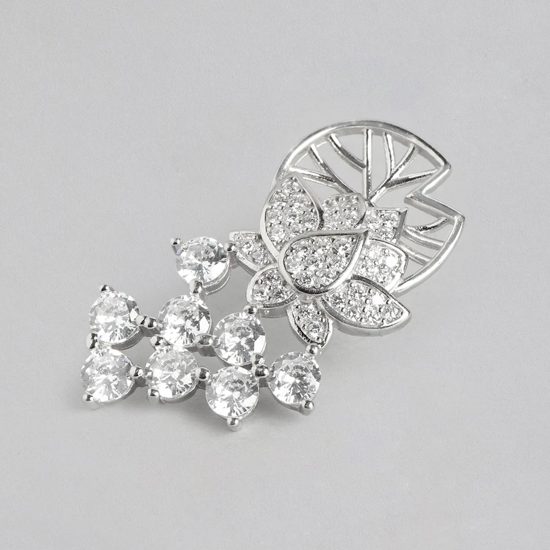 Blossom Brilliance Floral-CZ Rhodium-Plated 925 Sterling Silver Earrings - Image 4