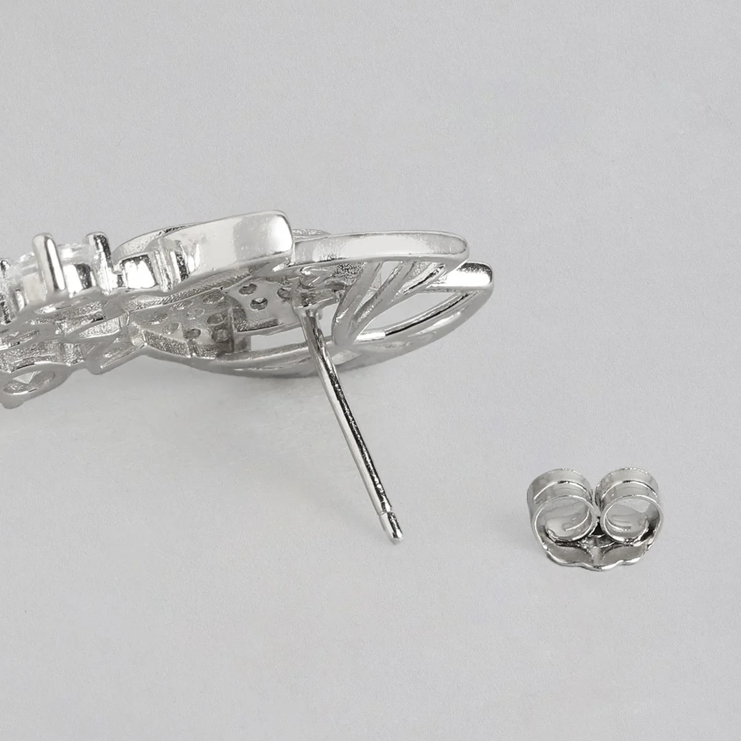Blossom Brilliance Floral-CZ Rhodium-Plated 925 Sterling Silver Earrings - Image 5