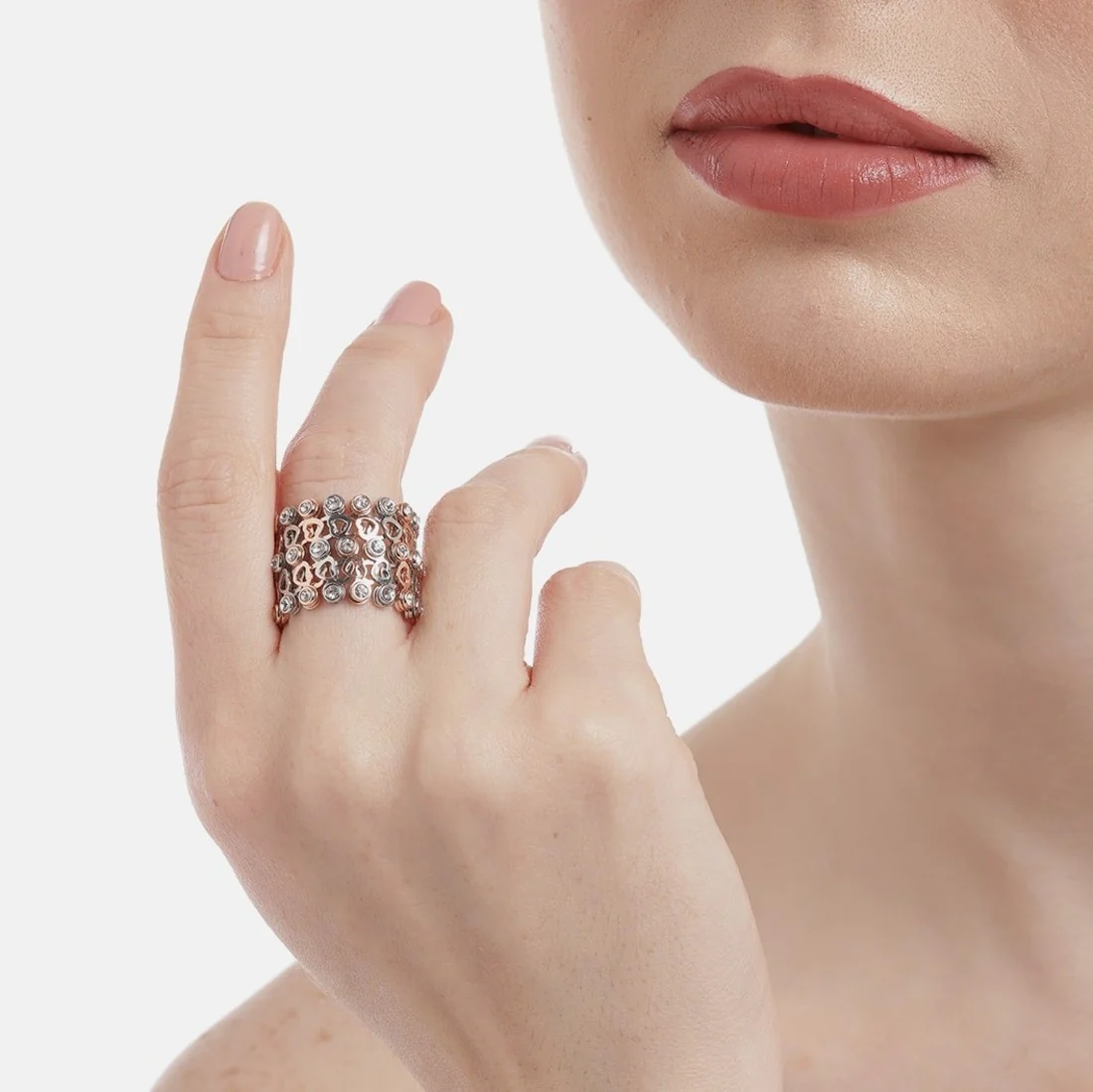Blossoming Dual-Tone CZ Elegance 925 Sterling Silver Ring Bracelet - Image 2