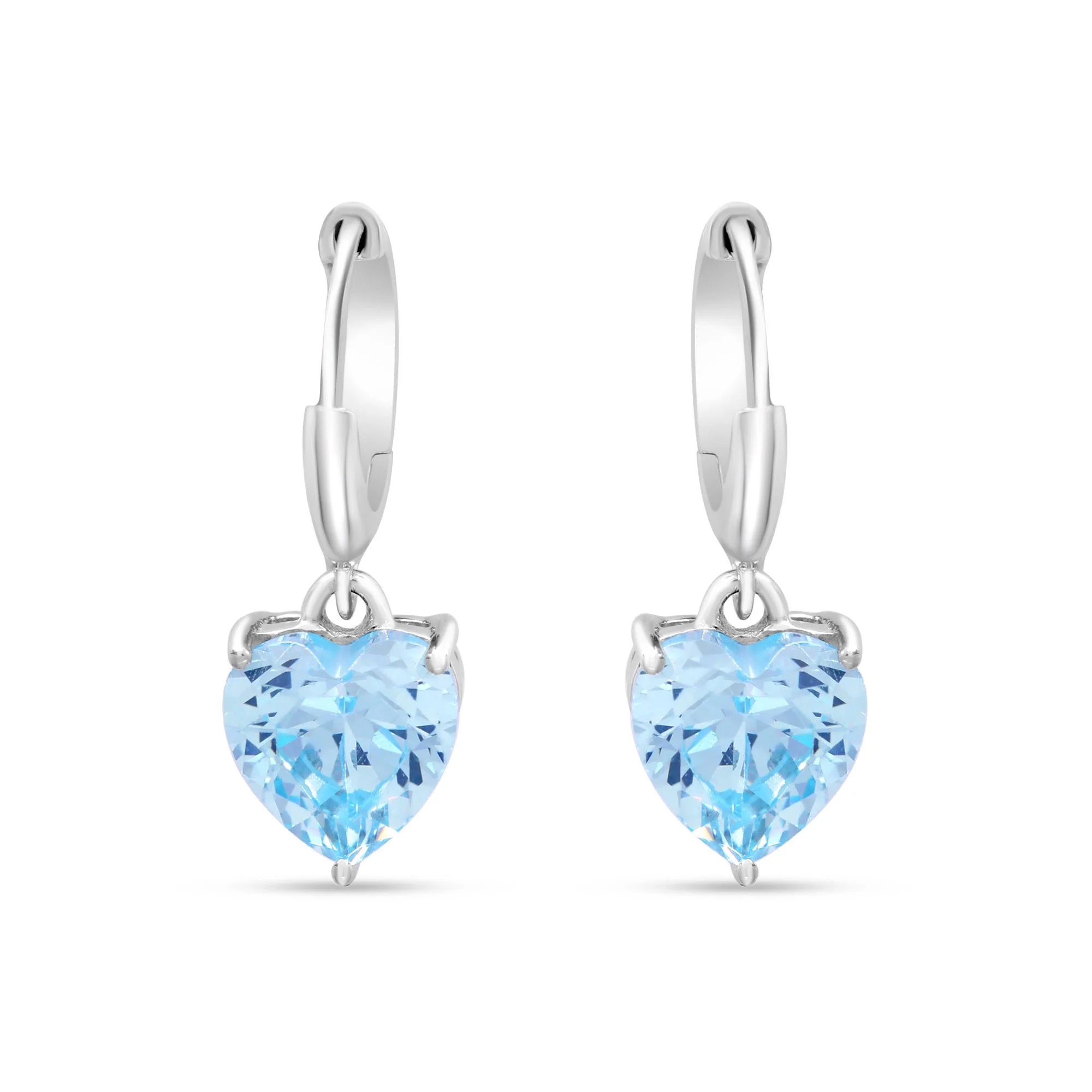 Blue Heart Drop Rhodium Plated 925 Sterling Silver Earrings - Image 4