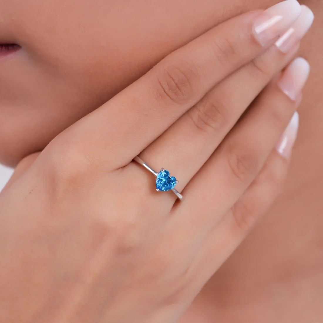 Blue Heart Rhodium Plated 925 Sterling Silver Ring - Image 3