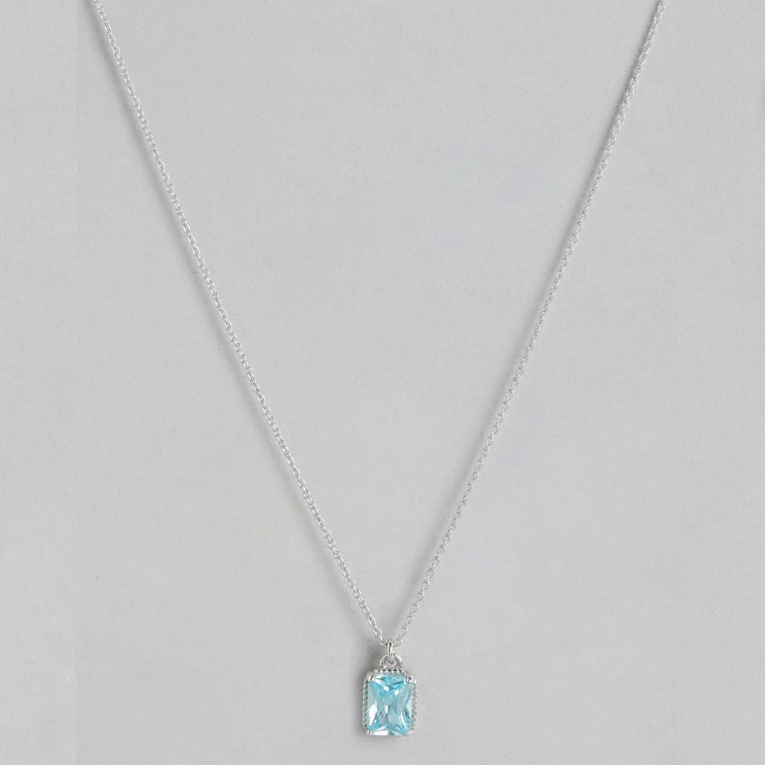 Blue Solitaire Rhodium Plated 925 Sterling Silver Link Chain Necklace - Image 3