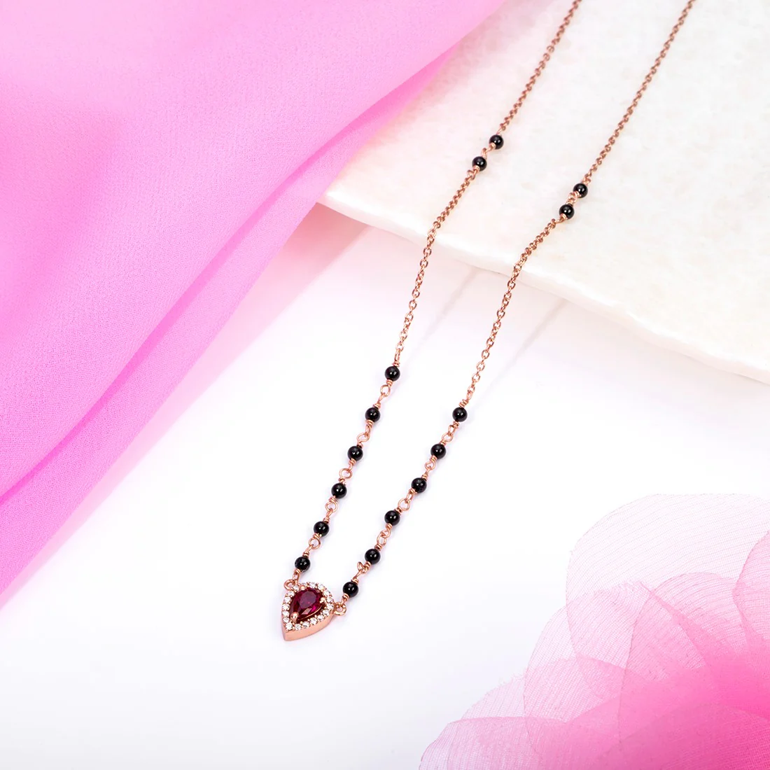 Blushing Vows Rose Gold-Plated 925 Sterling Silver CZ Mangalsutra - Image 2