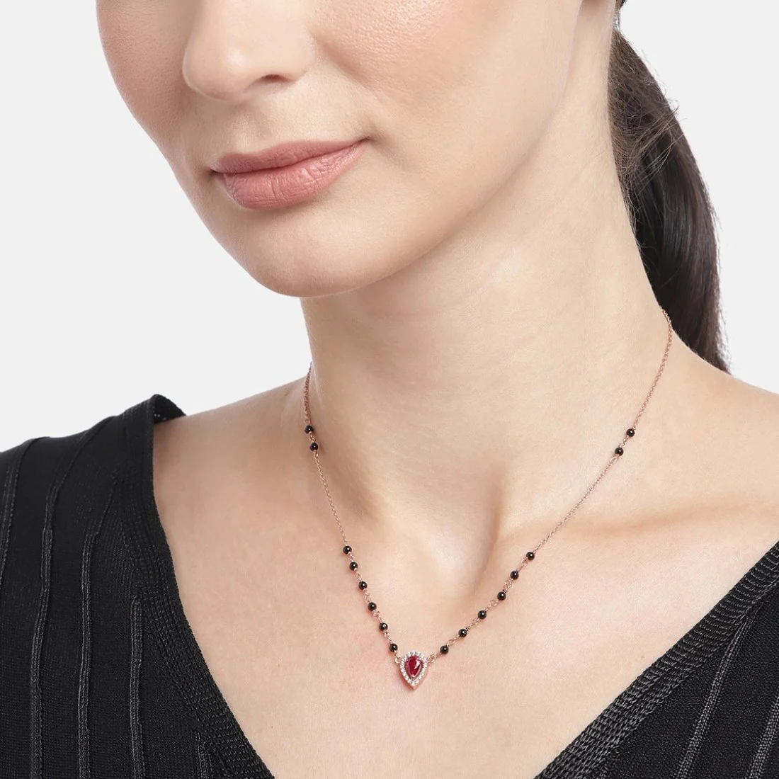 Blushing Vows Rose Gold-Plated 925 Sterling Silver CZ Mangalsutra - Image 3