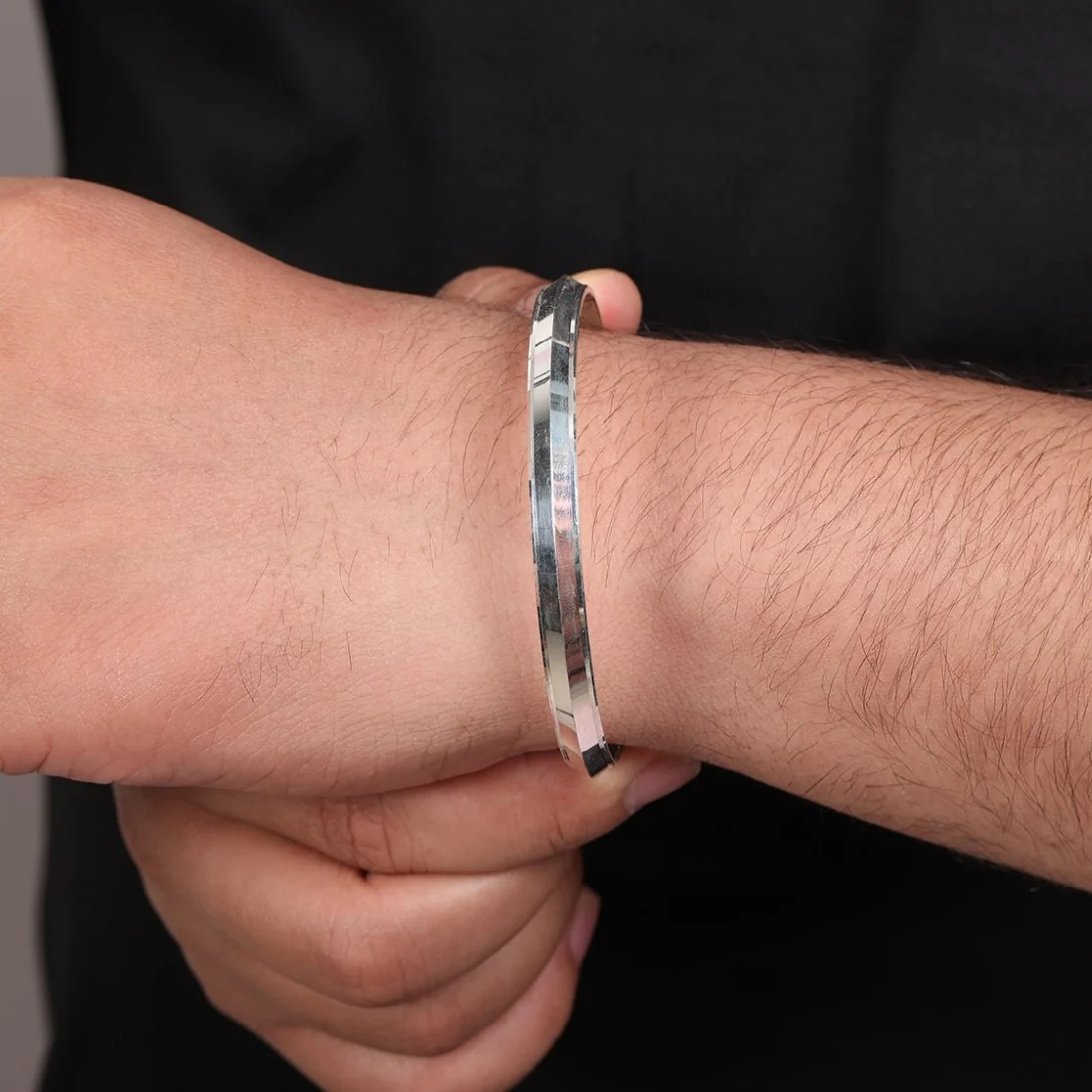 Bold and Striking Rhodium-Plated 925 Sterling Silver Men's Bangle - Image 2