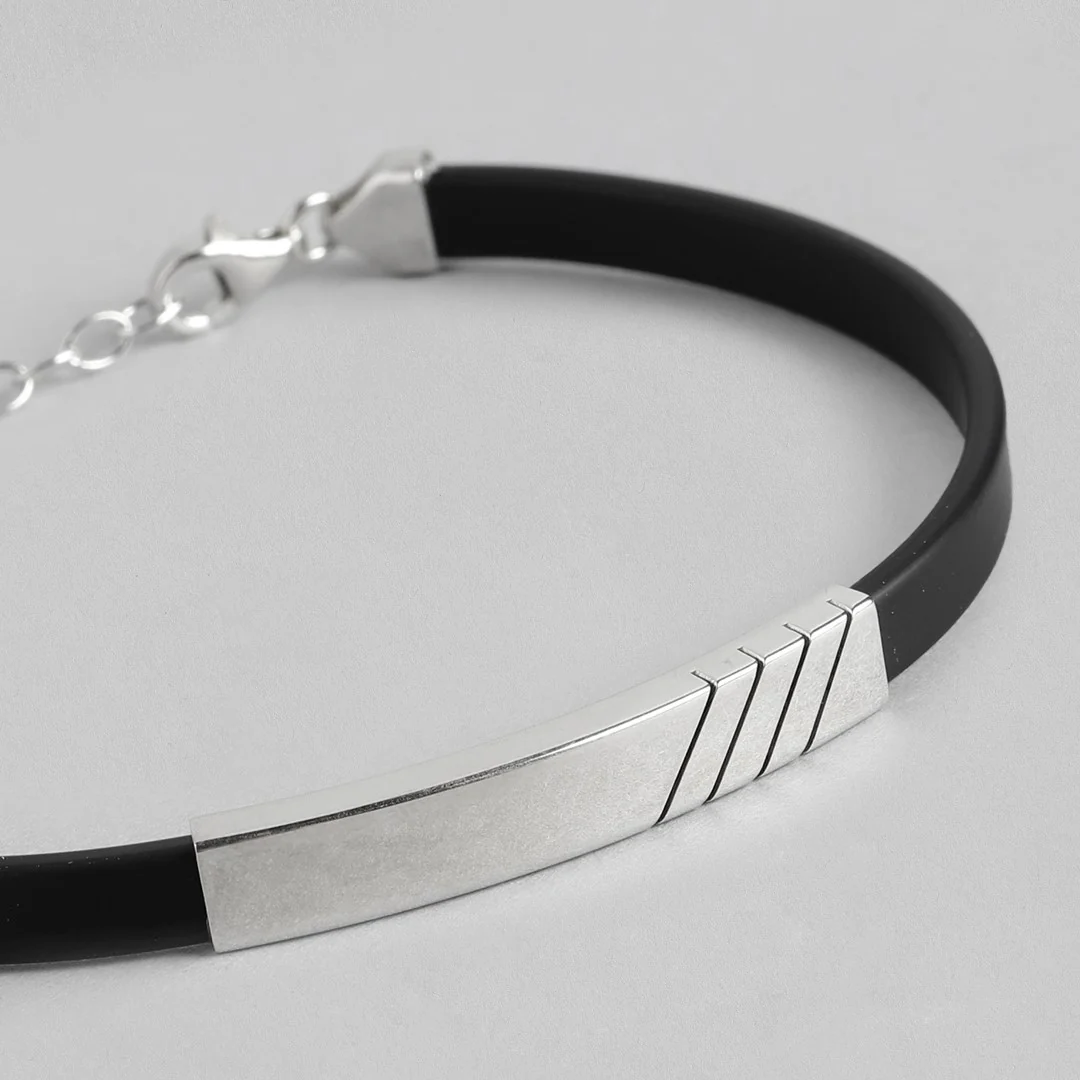 Bold Elegance 925 Sterling Silver Rhodium Plated Bracelet For Him - Image 5