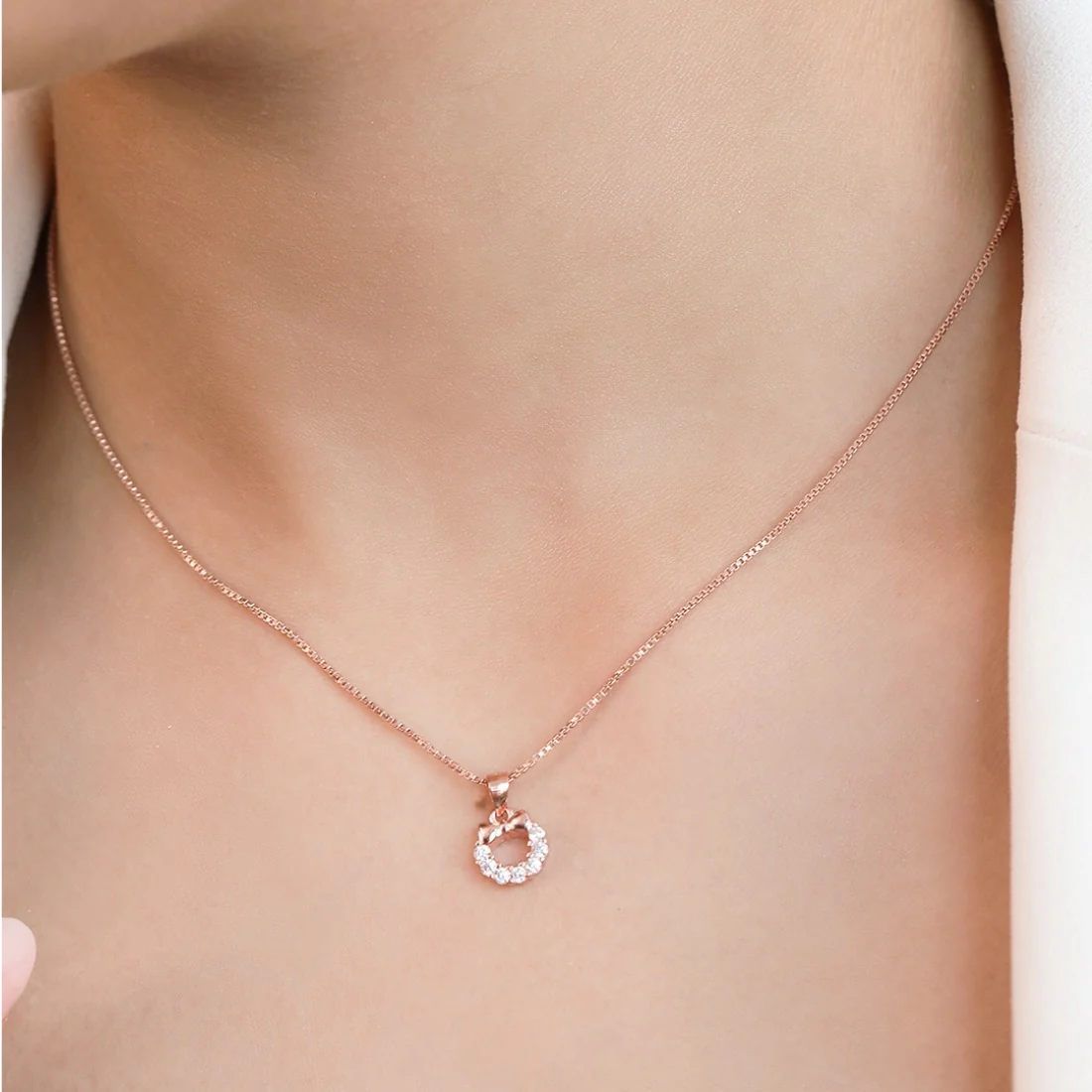 Bow-Knot Elegance CZ Rose Gold-Plated 925 Sterling Silver Pendant with Chain - Image 2