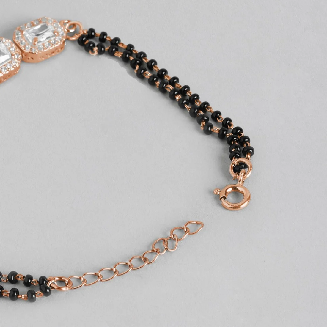 Rose Petal Sparkle CZ & Black Beads Rose Gold Plated 925 Sterling Silver Bracelet - Image 6