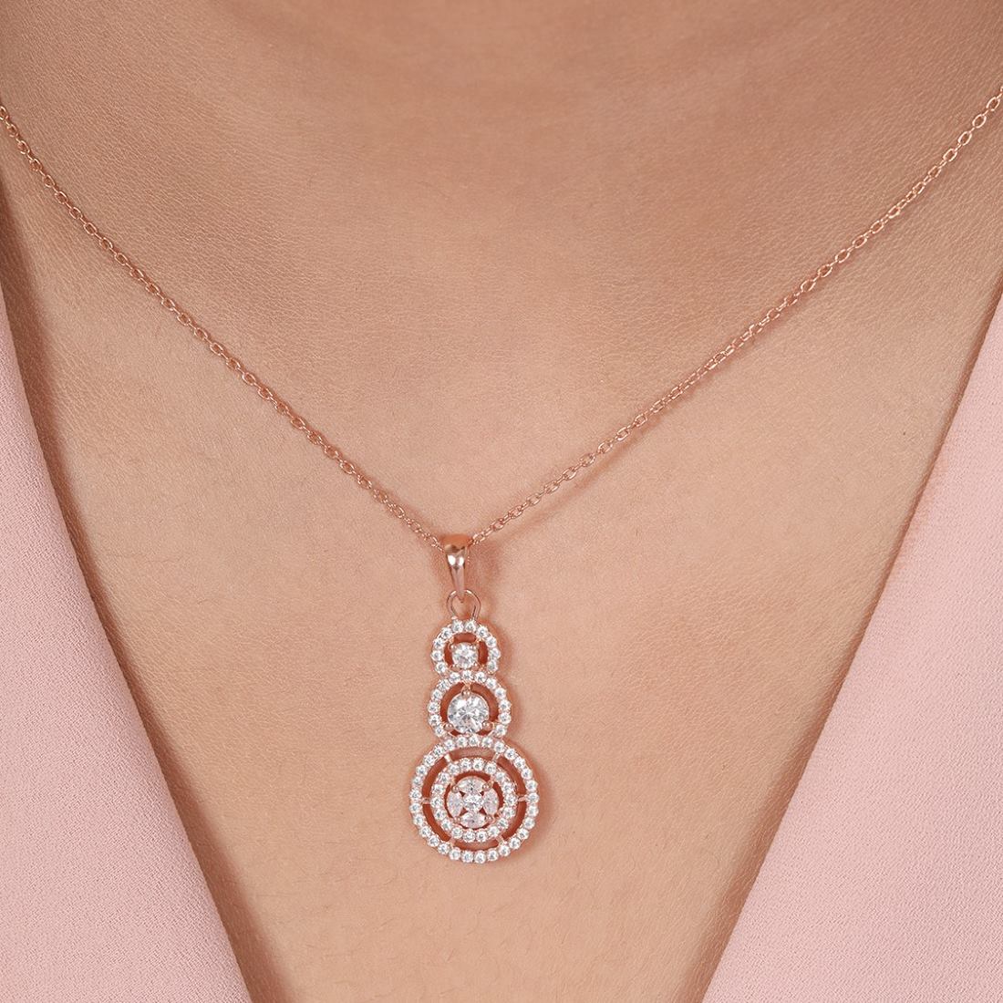 Breathtaking Circles Rose Gold Plated 925 Sterling Silver Pendant with Chain - Image 2