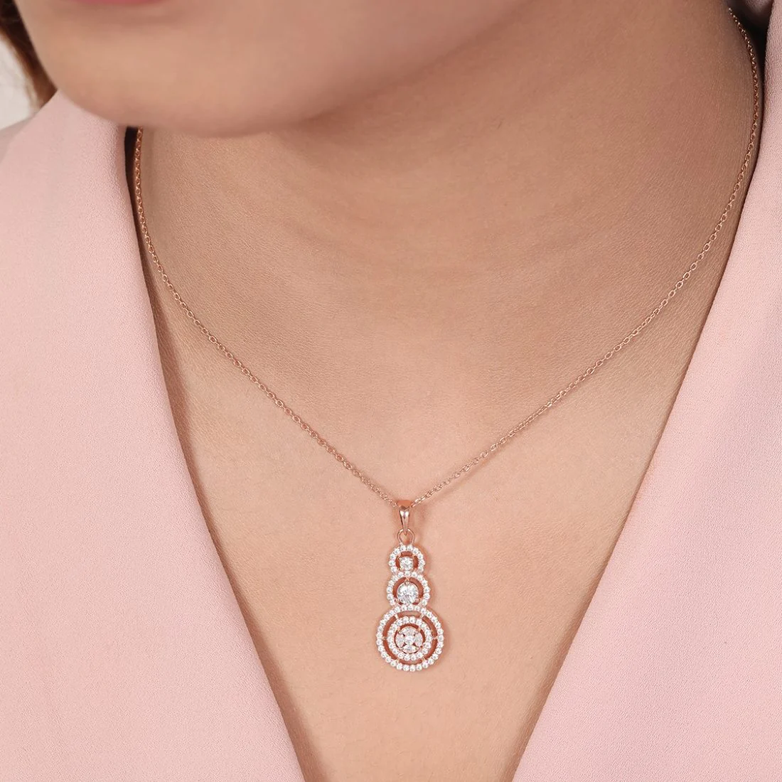 Breathtaking Circles Rose Gold Plated 925 Sterling Silver Pendant with Chain - Image 3